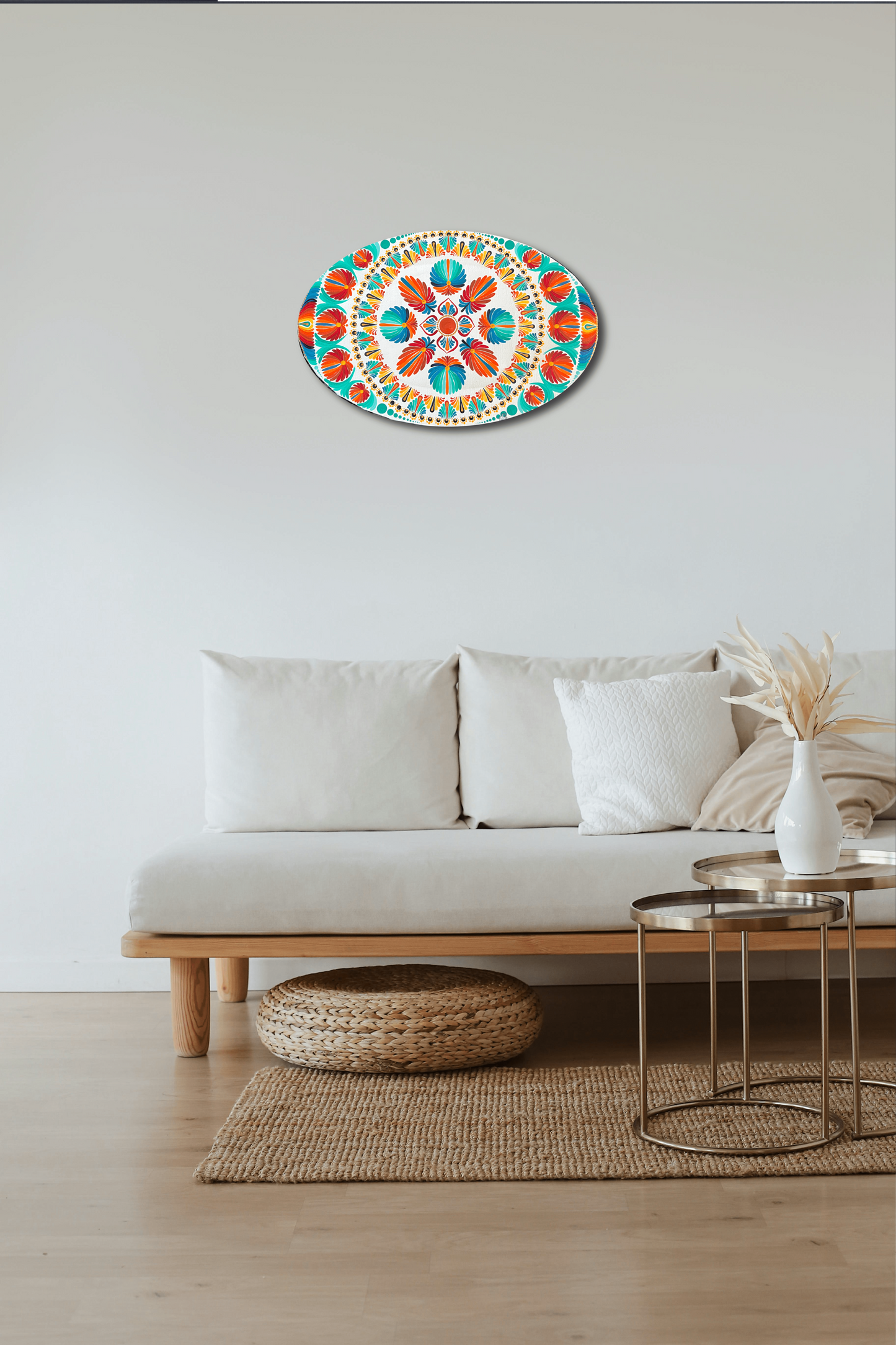 11.7" Acrylic Hand-painted Oval shaped Canvas Dot Mandala - Boho Wall Hanging Home Decor - anniversary and birthday Gift